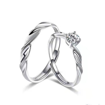 2 PCS Couple Rings Set Shining Galaxy Couple Rings Light Luxury Twisted Design Diamond Ring Valentine's Day 520 Gift Men And Women Jewelry Rings Adjustable 925 Silver Ring Anniversary Gift