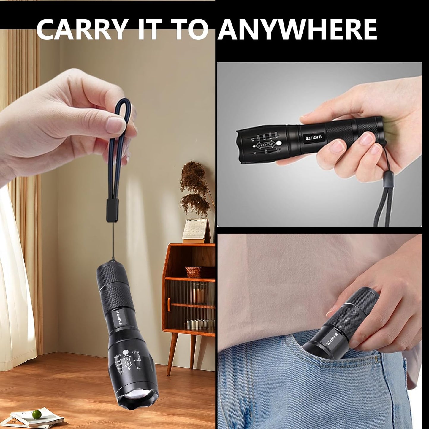 LED Emergency Handheld Flashlight with Adjustable Focus, Water Resistant, 5 Modes, Best Tactical Flashlight for Emergency, Camping and Fishing