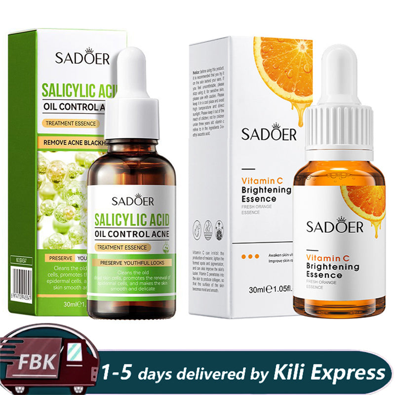 2 in 1 Vitamin C Face Brightening Serum Plus Free Salicylic Acid Acne Treatment Essence, Control Face Oil and removes Blackheads, Brightens Face, Fades Black Spots, Moisturize Face Salicylic Acid + Vi