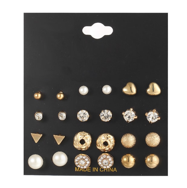 Fashion Lady Alloy Jewelry Love Cross Twist Ring Imitation Pearl Stud Earrings 6 Pieces / set Jewellery MMSHOP Amazon Hot Sale Gold as picture