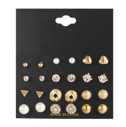 Fashion Lady Alloy Jewelry Love Cross Twist Ring Imitation Pearl Stud Earrings 6 Pieces / set Jewellery MMSHOP Amazon Hot Sale Gold as picture