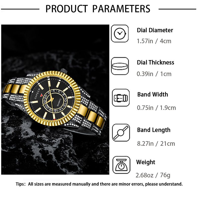 3PCS Set Fashion Mens Calendar Watches Men Business Stainless Steel Quartz Wristwatch Male Casual Necklace Bracelet Watch