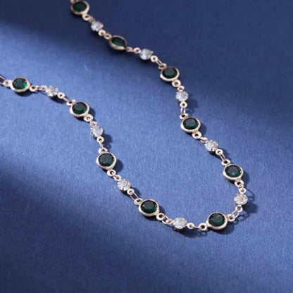 ZHJH Chain Women's Necklace Inlaid With Diamonds Bohemian Green Crystal Necklace Emerald Necklace Exquisite Satellite Necklace Gorgeous Wedding Jewelry Women's Gift Wedding Accessories Dress