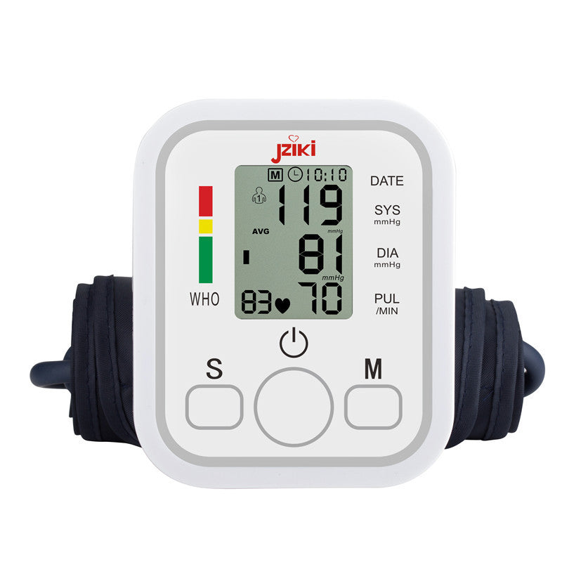 Jziki Upper Arm Blood Pressure Monitor Digital Electronic Sphygmomanomet Automatic BP Machine Heart Rate Pulse Monitor Tensiometers Meter Long Cuff Adult