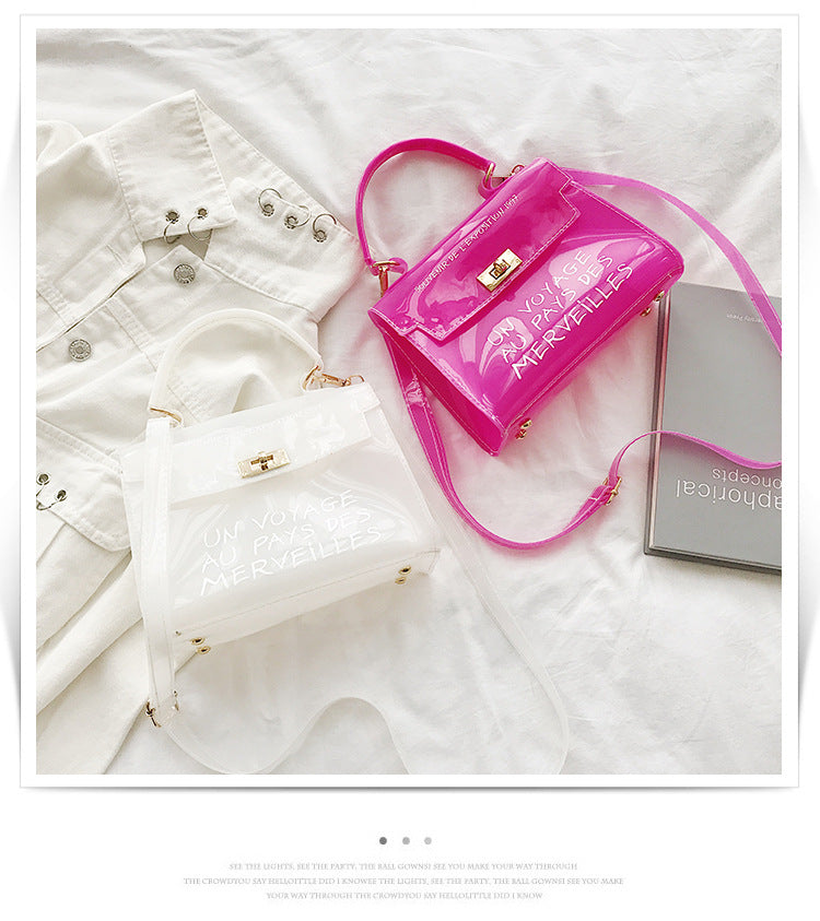 Women's candy color bag transparent bag 2024 letter jelly bag portable female bag shoulder diagonal bag