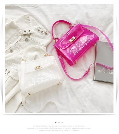 Women's candy color bag transparent bag 2024 letter jelly bag portable female bag shoulder diagonal bag