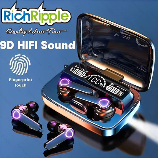 RichRipple M10 TWS Bluetooth Earphone V5.0 EarpodsLED Display Wireless Earphones With Microphone 9D Stereo Sports Waterproof Earbuds Headsets