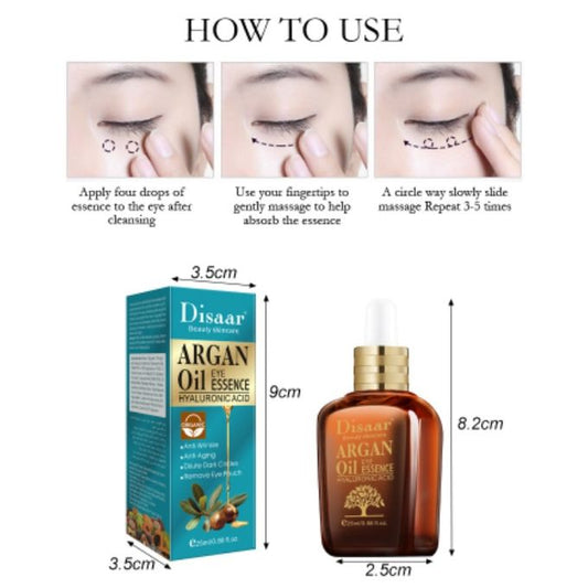 Disaar Argan Oil Eye Essence with Hyaluronic Acid - Dilute dark circles. Remove Eye pouch, Anti-aging Anti-Wrinkle