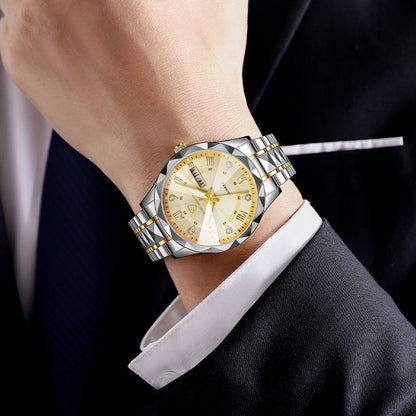 Men Watch Water Diamond Luxury Night Glow Double Calendar Quartz Movement 41mm Blue Gold Stainless Steel Fashion Business Watch