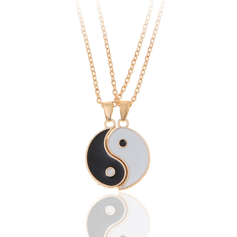 2 pcs/set Hot sale new style stitching gossip yin yang couple necklace Brand MM