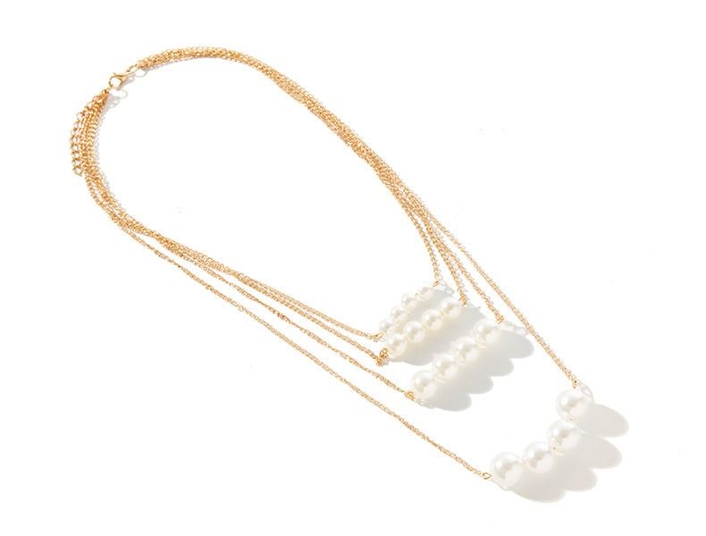 Multi-layer Metal Large and Small Double-sided Pearl Necklace Jewelry Clavicle Chain