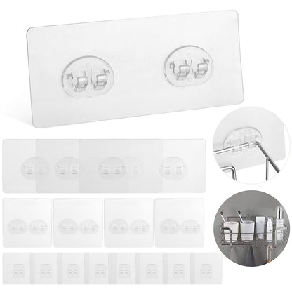 16pcs Shower Caddy Adhesive Hooks, Waterproof Adhesive Hooks Mount Replacement, No Drilling Sticky Hanging Hook(8pcs 7x7cm+4pcs 8x8cm+4pcs 14x6cm)