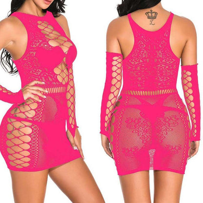Women Fishnet Bodystocking Sexy Lingerie Stretch Open Front Bodysuit Nightclub Sleeves Clothing Dresses Sleepwear Nightwear for Sex