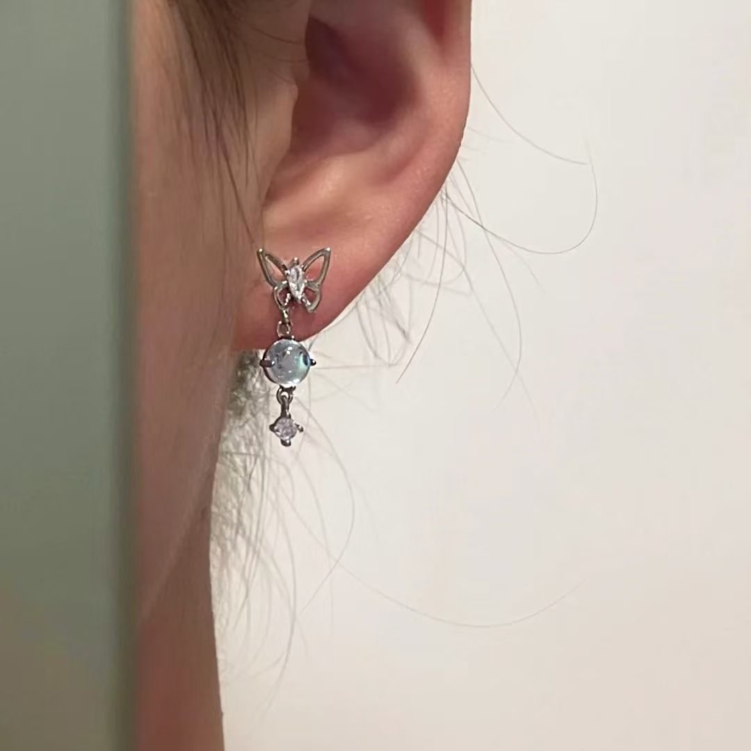 Super fairy Astral bow zircon earrings asymmetrical pendant earrings advanced touch temperament earrings female