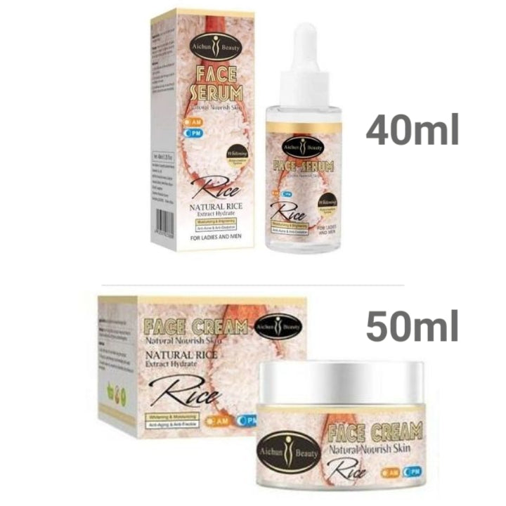 Rice Face Serum + Rice Face Cream - Natural Rice Extract Moisturizing & Brightening, Anti-acne Repairs Skin
