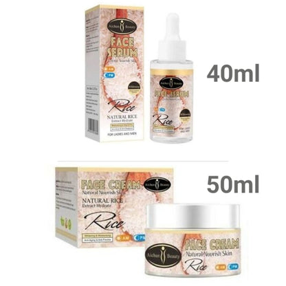Rice Face Serum + Rice Face Cream - Natural Rice Extract Moisturizing & Brightening, Anti-acne Repairs Skin