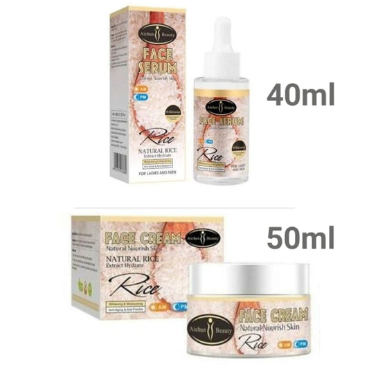 Rice Face Serum + Rice Face Cream - Natural Rice Extract Moisturizing & Brightening, Anti-acne Repairs Skin