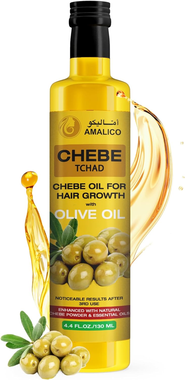 Amalico Chebe Oil for Hair Growth with Olive Oil - African Natural Chebe Powder for Hair Growth, Olive Hair Oil and Ostrich oil - 130 ML Hair and Sclap Care