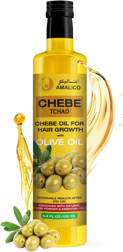 Amalico Chebe Oil for Hair Growth with Olive Oil - African Natural Chebe Powder for Hair Growth, Olive Hair Oil and Ostrich oil - 130 ML Hair and Sclap Care