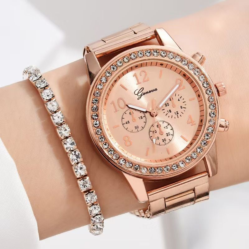 5pcs/set Women's Casual Quartz Watch Jewelry Women's Diamond Watch Ring Necklace Earrings Bracelet Set Wristwatch Female Casual Ladies Quartz Watches