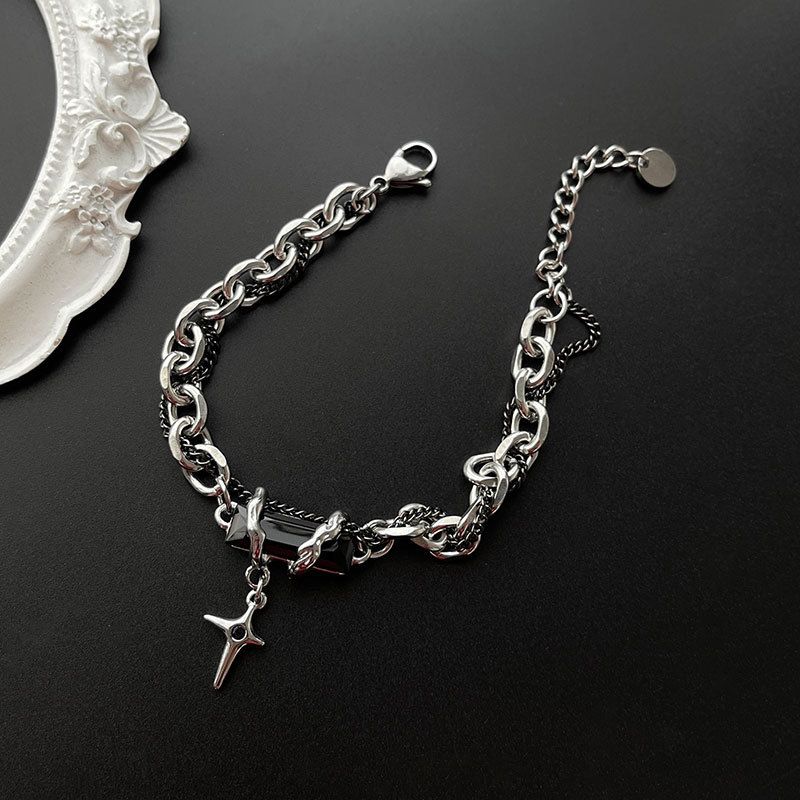 Star winding black diamond bracelet men's titanium steel design new versatile and non fading accessory bracelet