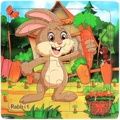 20 piece Wooden Puzzle Cartoon Animals Car Letter Number Pattern Jigsaw Puzzles Game Kids Educational Learning Toys for Children