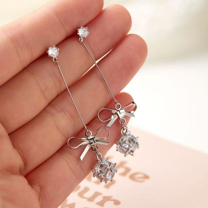 Long bow earrings advanced sense light luxury temperament simple zircon earrings studs fashion personality earrings female summer
