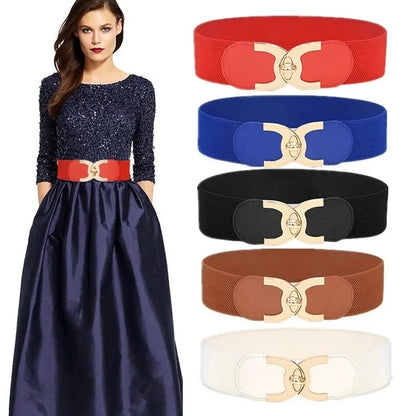New Style Windbreaker Elastic Waistband Button Decoration Wide Belt Ladies Belt Alloy Buckle Belt Dress Women Accessory