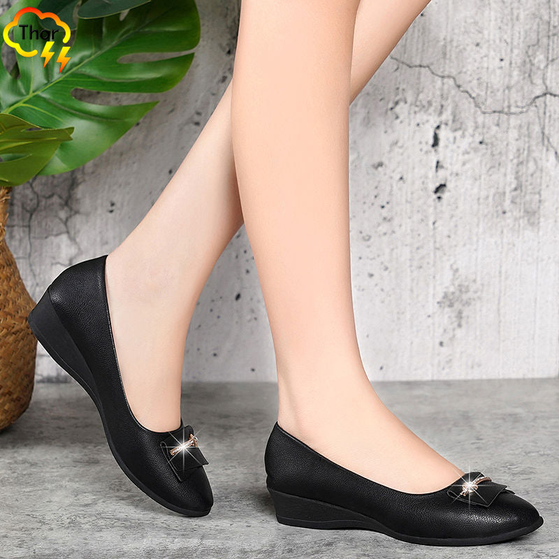 Ladies’ office single soft shoes women‘s artificial PU leather shoes wedge shoes slope heel shoes work shoes Court Shoes girls work shoes black shoes