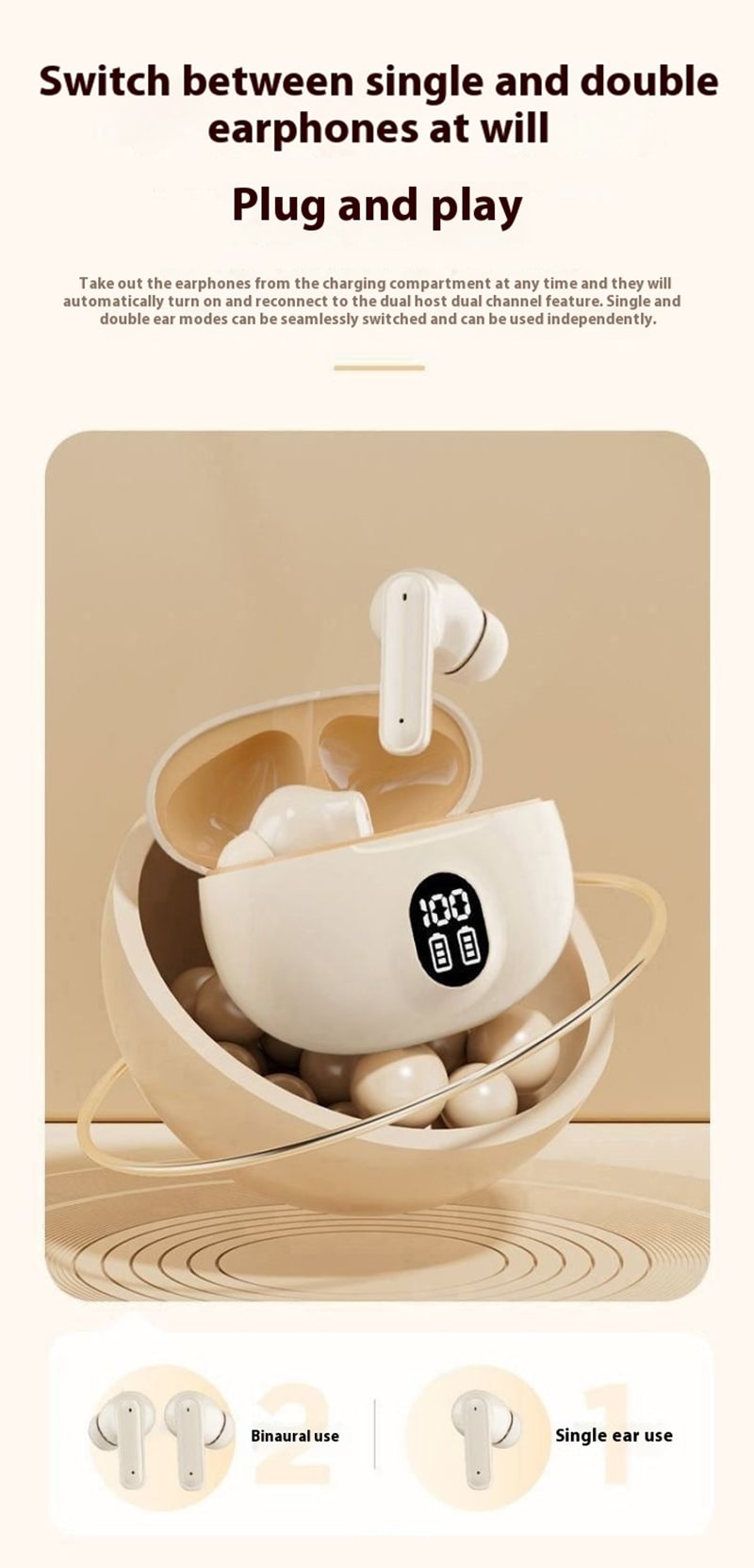 RichRipple New GT11 TWS Wireless Earphone Sports Earphods Digital LED Display Stereo Earphones with Mic 5.3 Bluetooth Type-C