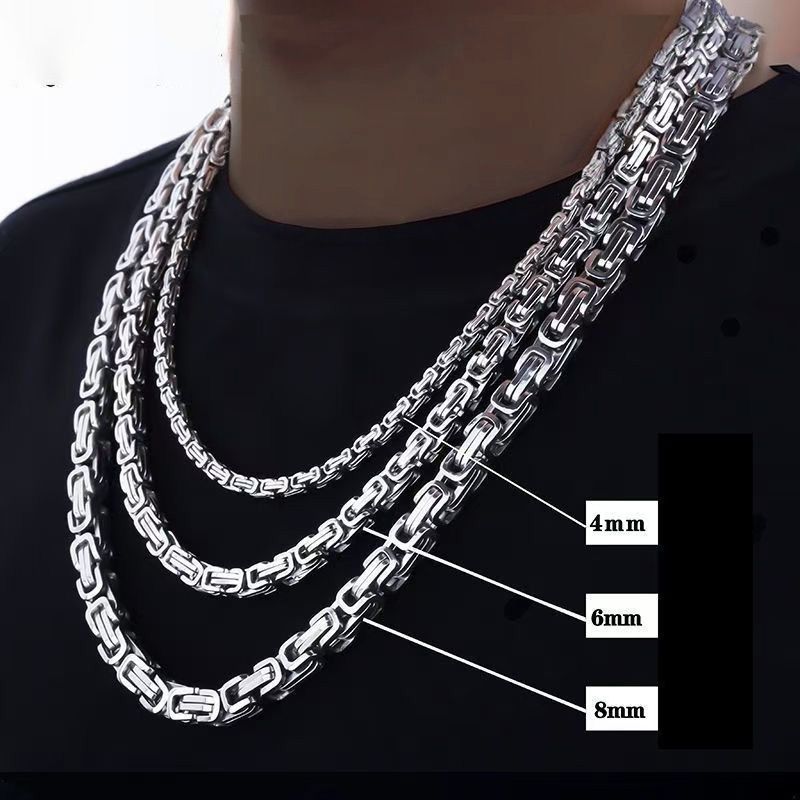 Aesthetic silver chain man chunky necklace or bracelet Byzantine Link chain for man rapper hip hop chain necklace stainless steel no fade necklace chain accessory jewelry for men