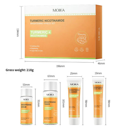 Turmeric Brightening 4-Step Skincare Set - Clarifying Cleanser, Hydrating Toner, Dark Spot Serum & Nourishing Cream | Reduces Dullness, Fades Acne Marks & Balances Oil for Glowing Skin