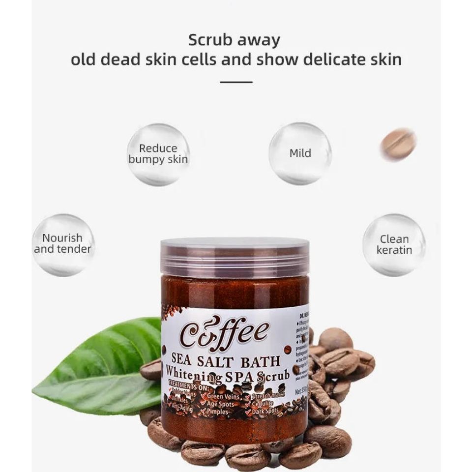 Coffee Sea Salt Bath + Gloves Pair - Brightening & Whitening SPA Scrub Exfoliating Face Body Dead Skin Dr Meinaier and Exfoliating Bath Glove Cleaning Body Cleanser Set
