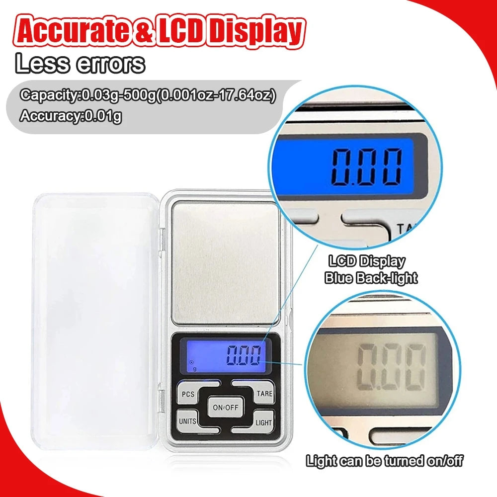 Mini Electronic Scales High Precision 500gx0.1g/ 0.01g Pocket Digital Scale for Gold Sterling Silver Jewelry Balance Gram For Kitchen