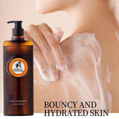 500ml KORMESIC Horse Oil Enriched Bath Gel with Hydrolyzed Collagen, Hyaluronic Acid & Shea Butter - Intense Moisturizing, Restores Elasticity, Repairs Roughness