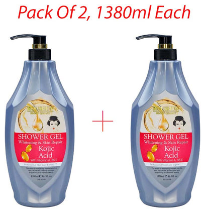 2 Packs Roushun Kojic Acid Shower Gel -1380ml X 2 Body Fast Whitenng Shower Gel Deeply Cleanses Rich and Creamy blend Softer Skin After Wash Roushun Kojic Acid Shower Gel 1380ml X 2
