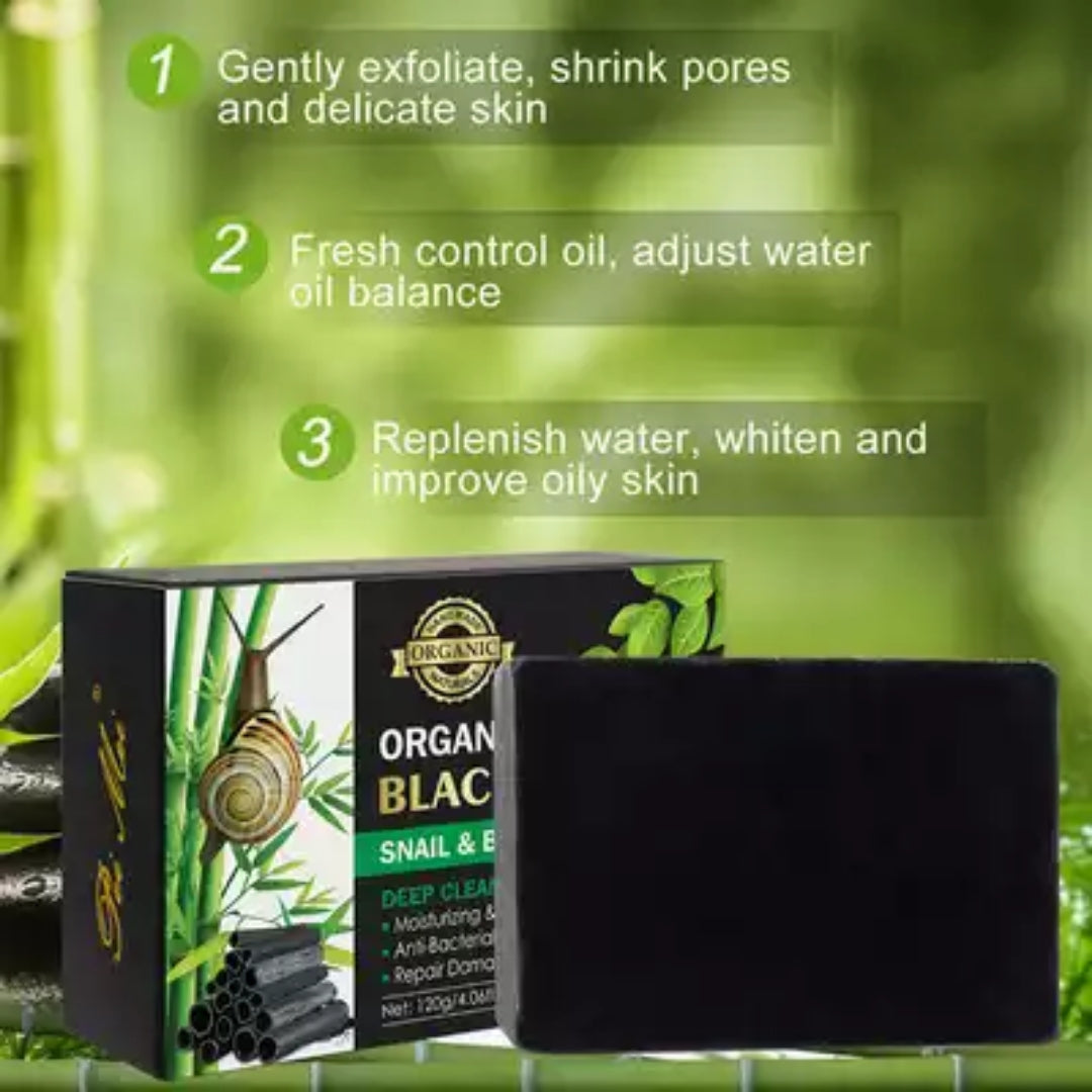 Pei Mei Organic African Black Soap With Snail & Bamboo Charcoal - Moisturizing Brightening Antibacterial Anti-Freckle Repair skin
