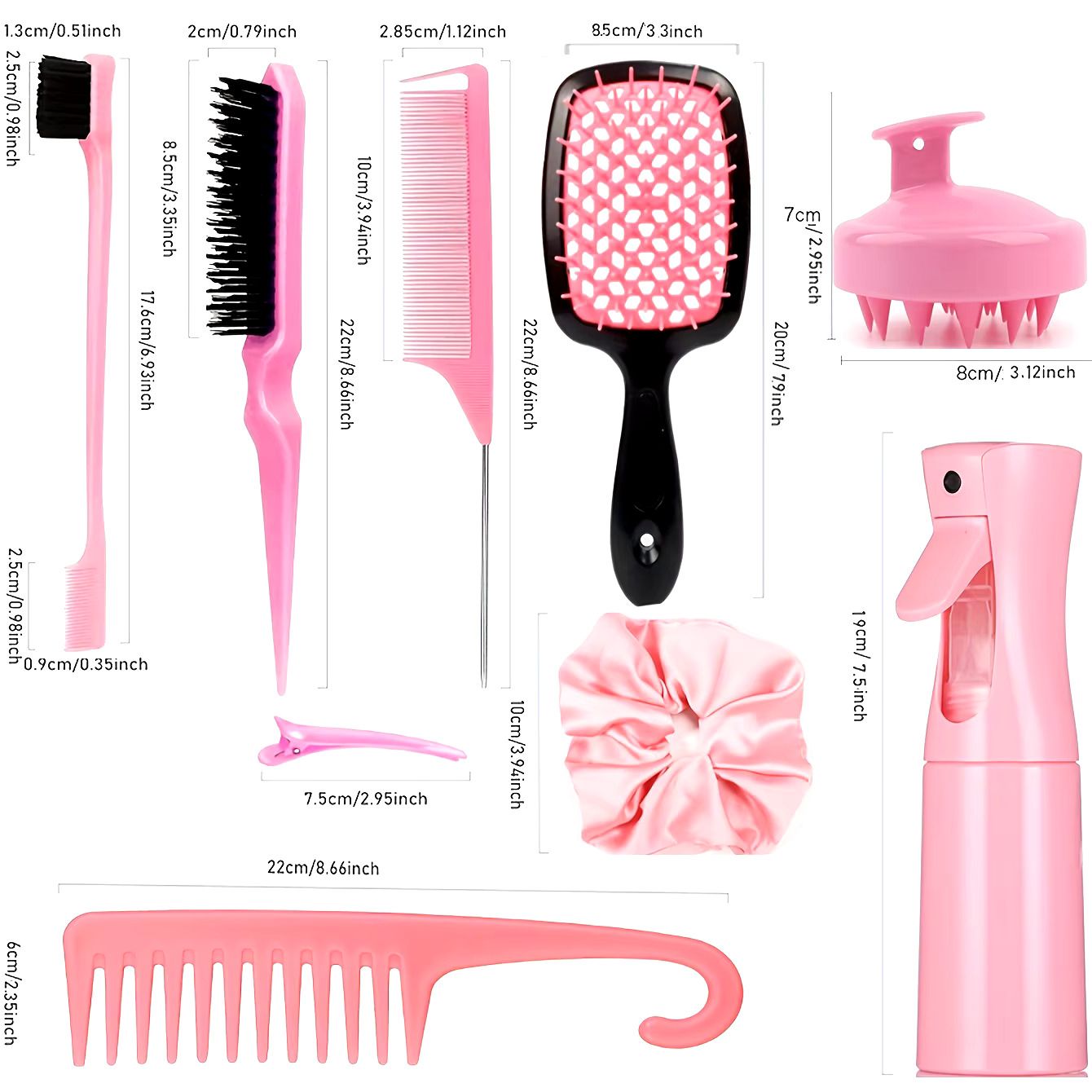 12PCS Hair Comb Set Hair Brush Hairdressing Comb Hair Styling Comb Set Curly Hair Accessories Hairpin Hair Band Wide Tooth Comb Detangling Teasing Combs Edge Rat Tail Brushes Scalp Massager Spray Bott