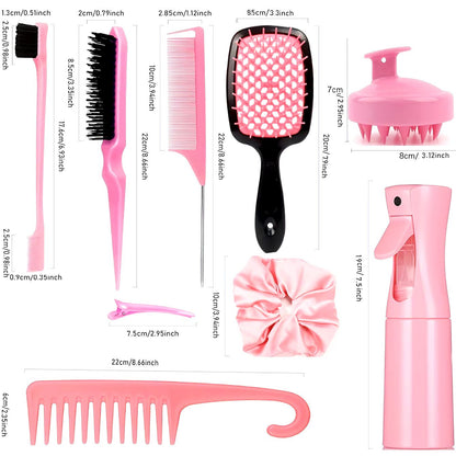 12PCS Hair Comb Set Hair Brush Hairdressing Comb Hair Styling Comb Set Curly Hair Accessories Hairpin Hair Band Wide Tooth Comb Detangling Teasing Combs Edge Rat Tail Brushes Scalp Massager Spray Bott