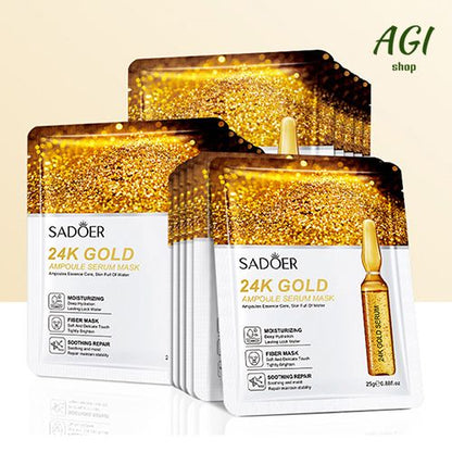 Facial Mask Sheet Pores Moisturizing 24K Gold Vitamin C Hyaluronic Acid Face Mask Facial Moisturizing Firming Hydrating Facial Masks Skin Care Oil-Control Anti-Aging Replenishment Face Care Treatments