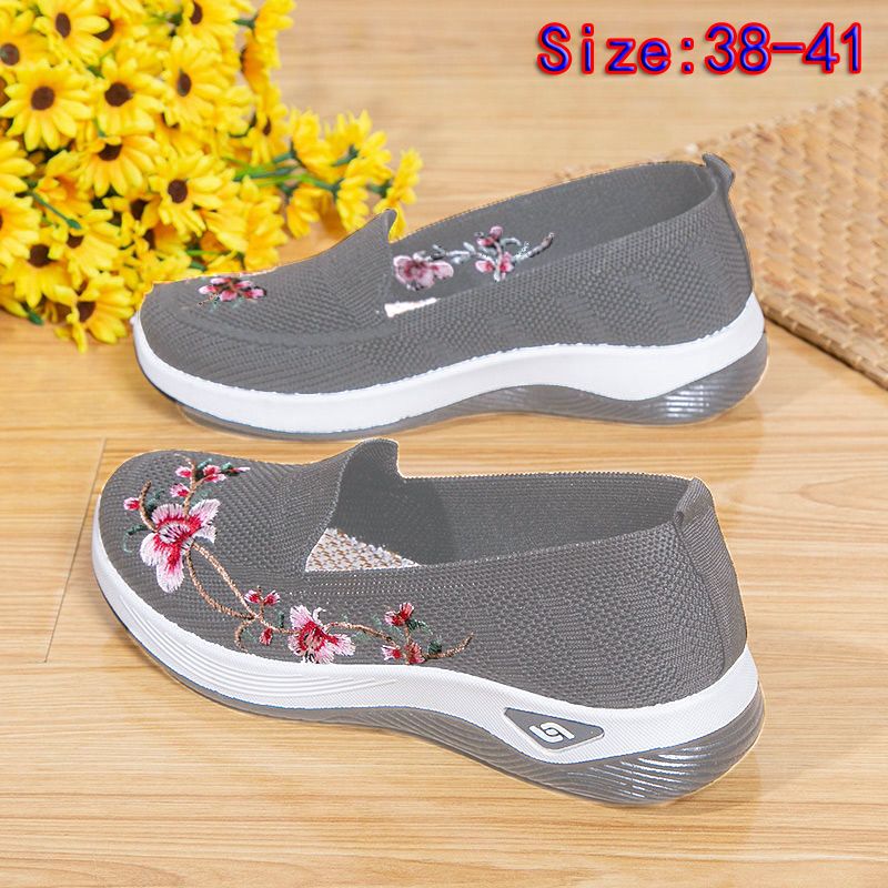 Size 38-41 Women's gray shoes mother walking shoes students sneakers embroidered gym girls travel shoes ladies mesh sport casual fashion running shoes grey