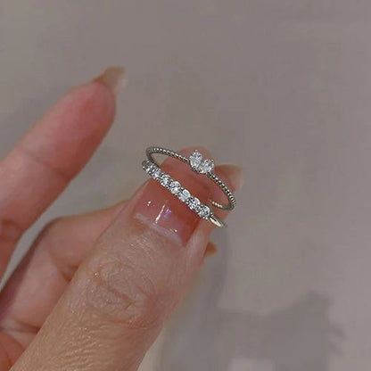 2pcs Luxury Zircon Heart Rings Set For Women Opening Adjustable Weave Rhinestone Ring Engagement Wedding Jewelry Fashion Girlfriend Gifts Wedding Jewellery Party Jewelry