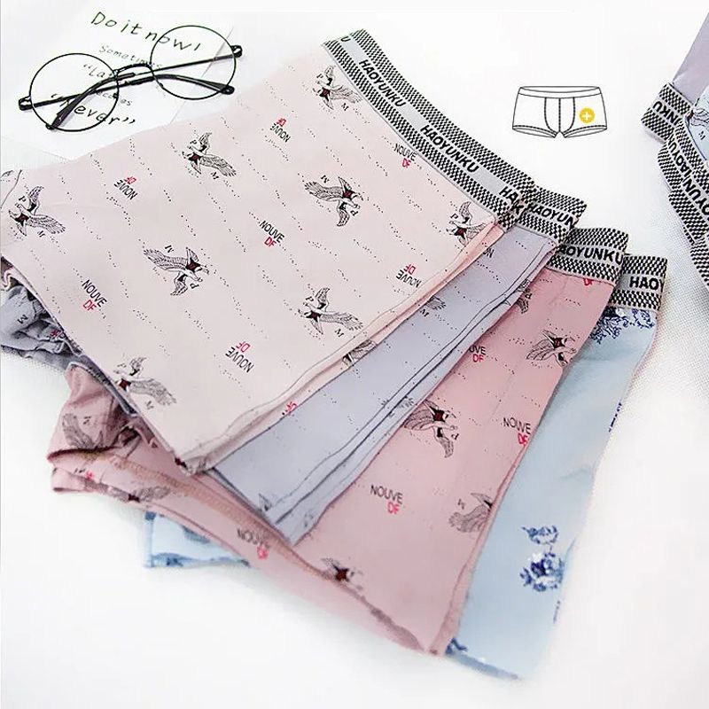 Large size L-4XL 4PC men's clothing underwear boys' Ice silk boxers breathable boxer briefs students shorts clothes