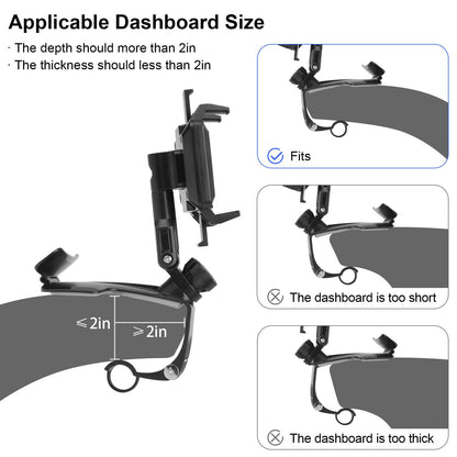 Car Phone Holder, 360 Degree Rotating Dashboard Car Phone Mount with Adjustable Spring Clip for 4-7in Smartphones