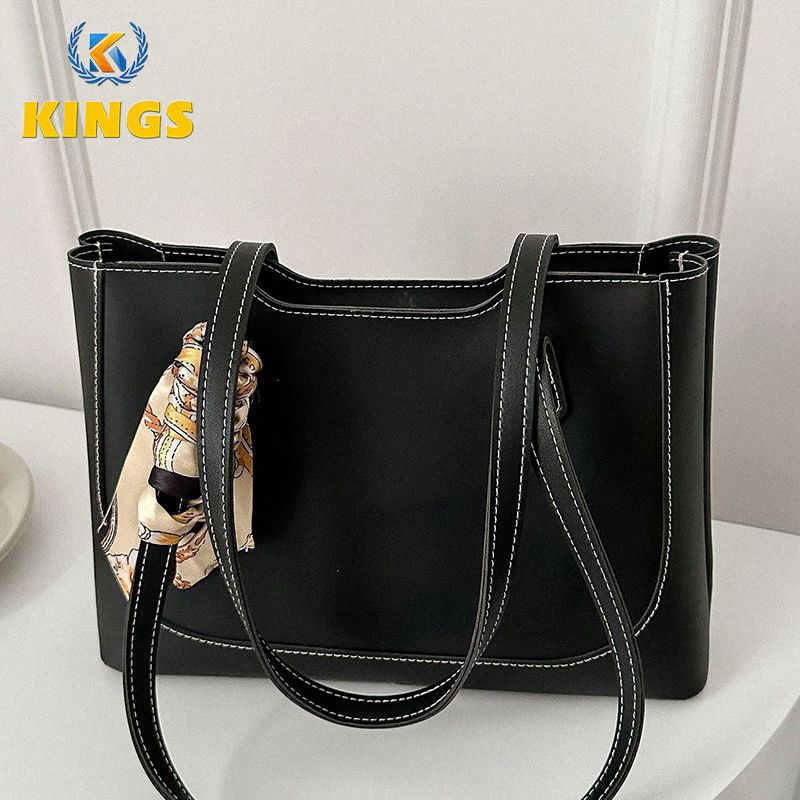 Ladies Classic Handbag Women Black Bag Ribbon Decoration Bags PU Synthetic Leather Bag