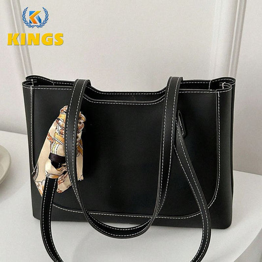Ladies Classic Handbag Women Black Bag Ribbon Decoration Bags PU Synthetic Leather Bag