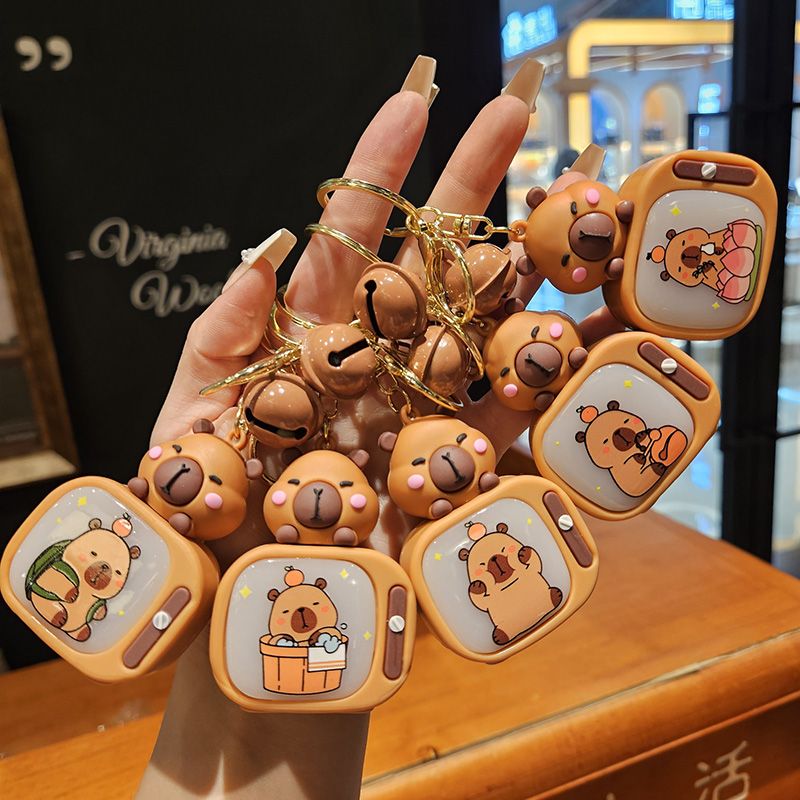 New Capybara Light-Up Tv Keychain Capybara Schoolbag Gift Claw Machine Small Pendant