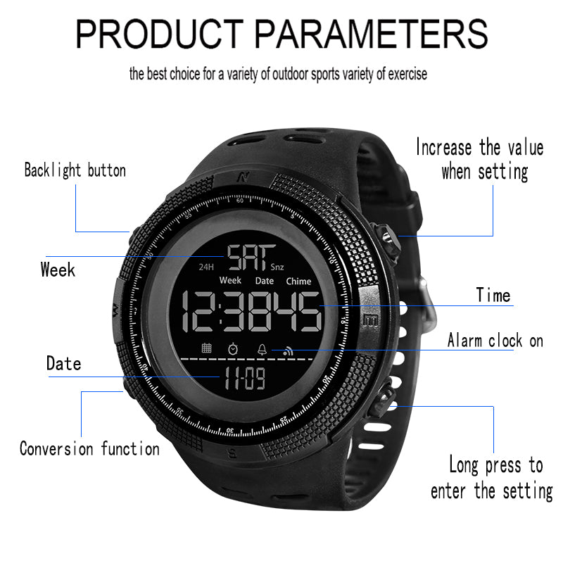 Men Watches Fashion Outdoor Sport Watch Men Multifunction Watches Alarm Clock Chrono Waterproof Led Digital Watch