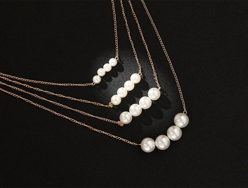 Multi-layer Metal Large and Small Double-sided Pearl Necklace Jewelry Clavicle Chain