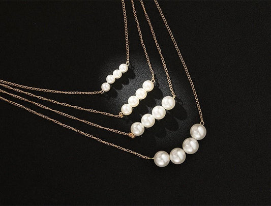 Multi-layer Metal Large and Small Double-sided Pearl Necklace Jewelry Clavicle Chain